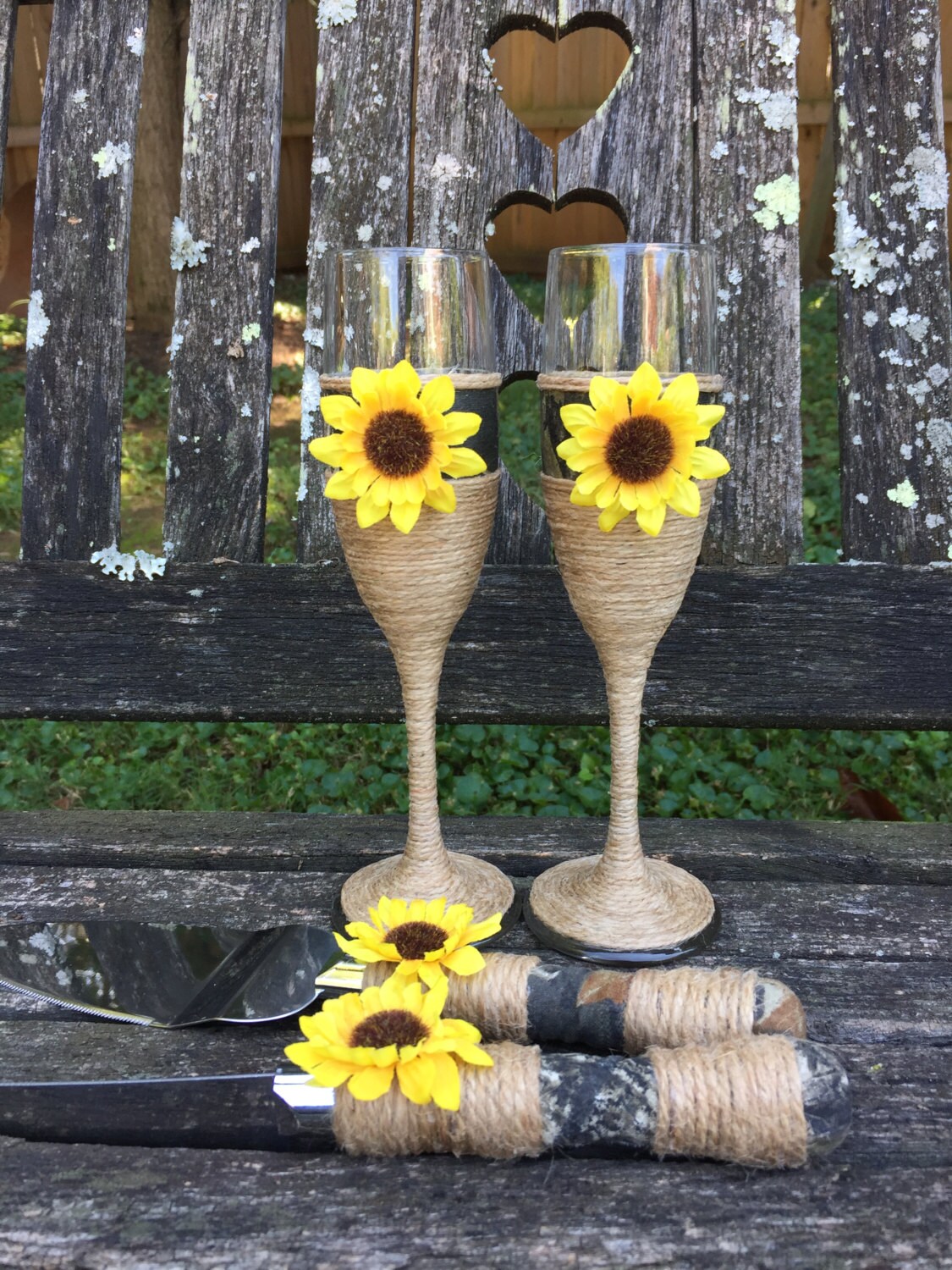 Camo Wedding / Sunflower Wedding Cake Serving Set & Champagne Etsy