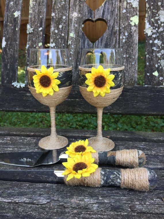 Camo Wedding / Sunflower Wedding Cake Serving Set & Wine Etsy