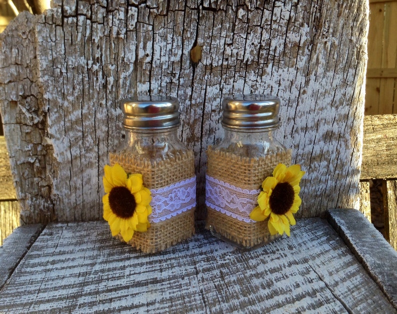 Sunflower Wedding Salt & Pepper Shakers / Rustic Country image 3