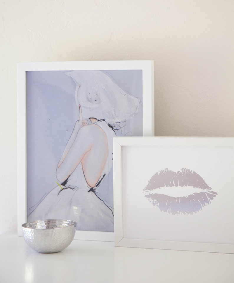 Lippy Lippy Silver Foil Lip Print 8x10, Home Decor, Gallery Wall, Wall Art, Valentines Day, Letterpress image 4