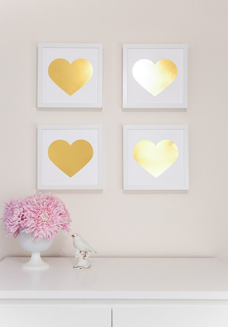 Gold Foil Heart Print 9x9, Home Decor, Wall Art, Nursery Artwork, Love