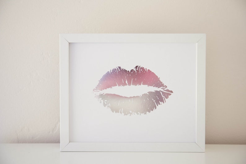 Lippy Lippy Silver Foil Lip Print 8x10, Home Decor, Gallery Wall, Wall Art, Valentines Day, Letterpress image 5