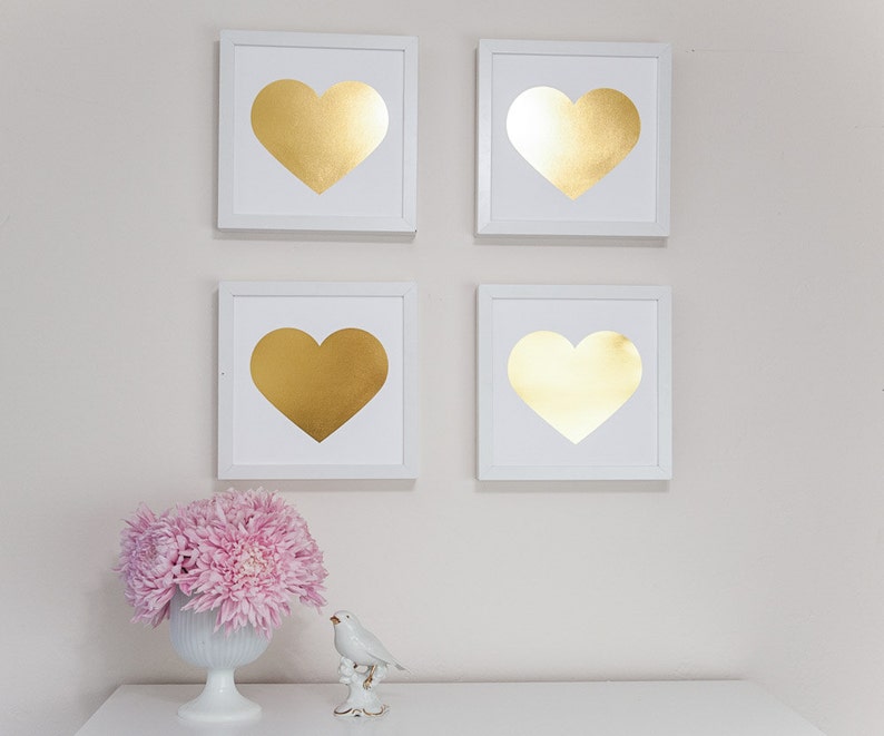 Gold Foil Heart Print 9x9, Home Decor, Wall Art, Nursery Artwork, Love