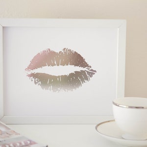 Lippy Lippy Silver Foil Lip Print 8x10, Home Decor, Gallery Wall, Wall Art, Valentines Day, Letterpress image 3