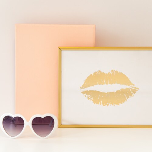 Lippy Gold Foil Lip Print 8x10 Home Decor Letterpress - Gold Foil Lips Wall Art Lippy Gold Foil Lip Print 8x10 Home Decor Letterpress - Gold Foil Lips Wall Art