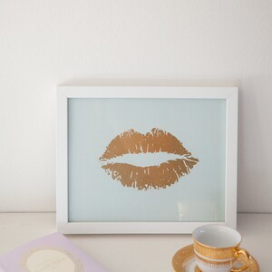 Lippy Lippy Gold Foil and Mint Lip Print 8x10, Home Decor, Artwork, Wall Art, Valentines Day, Gallery Wall, Letterpress