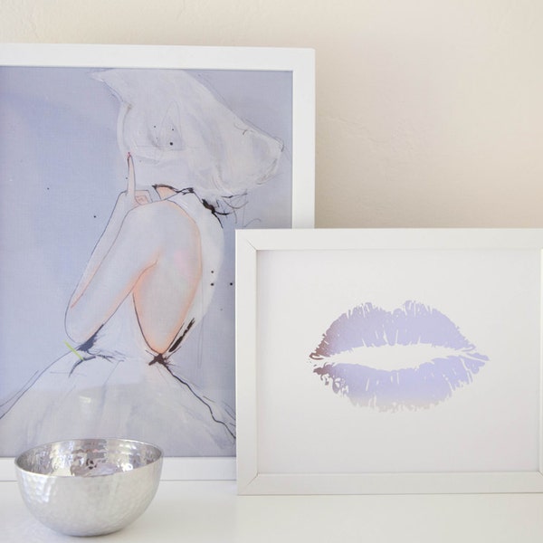 Lippy Lippy Silver Foil Lip Print 8x10, Home Decor, Gallery Wall, Wall Art, Valentines Day, Letterpress