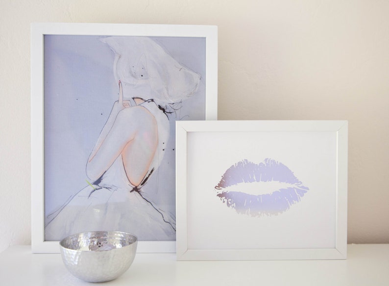 Lippy Lippy Silver Foil Lip Print 8x10, Home Decor, Gallery Wall, Wall Art, Valentines Day, Letterpress image 1