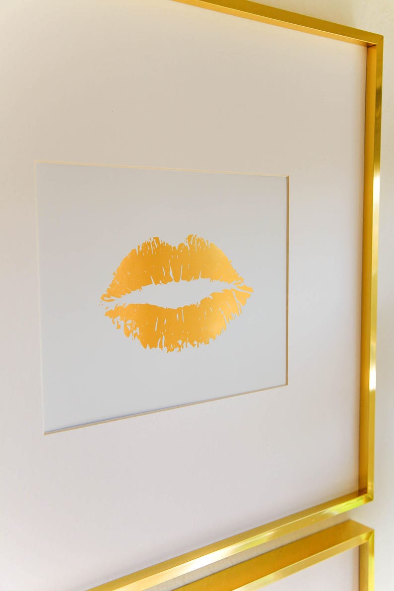 Lippy Lippy Gold Foil Lip Print 8x10, Home Decor, Letterpress, Wall Art