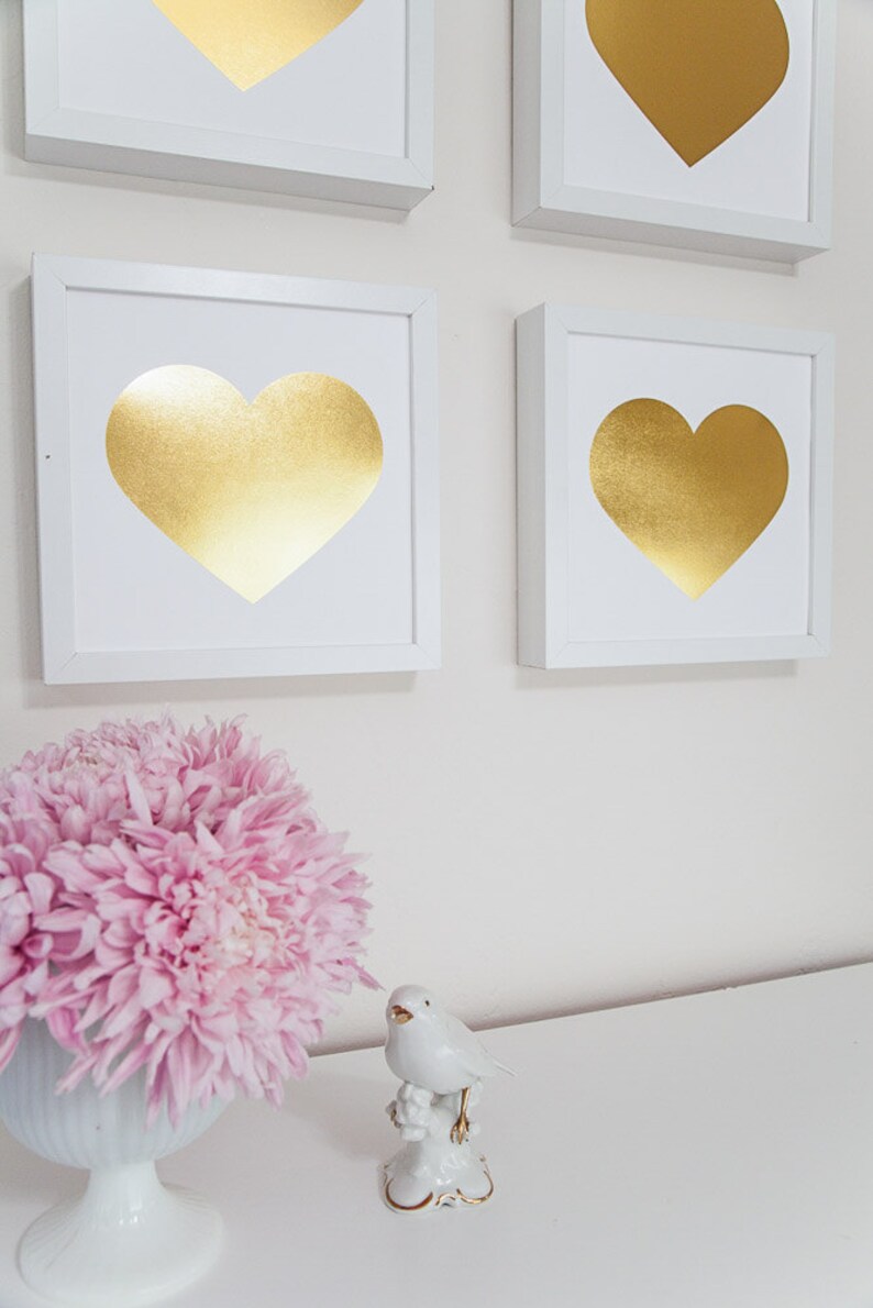 Gold Foil Heart Print 9x9, Home Decor, Wall Art, Nursery Artwork, Love