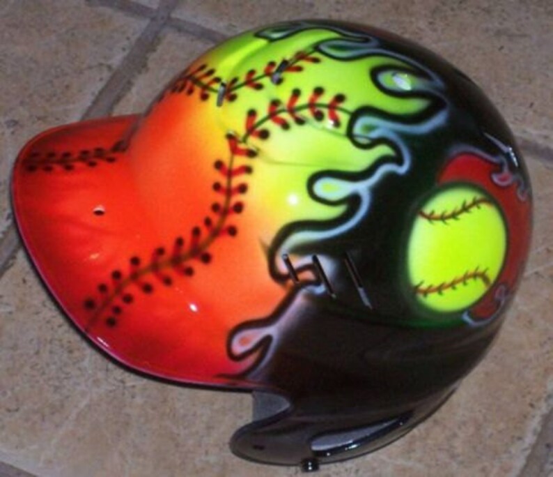 Airbrush Softball batting helmet Red Orange Yellow Flame Etsy