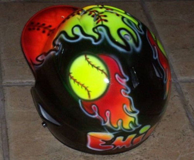 Airbrush Softball batting helmet Red Orange Yellow Flame Etsy