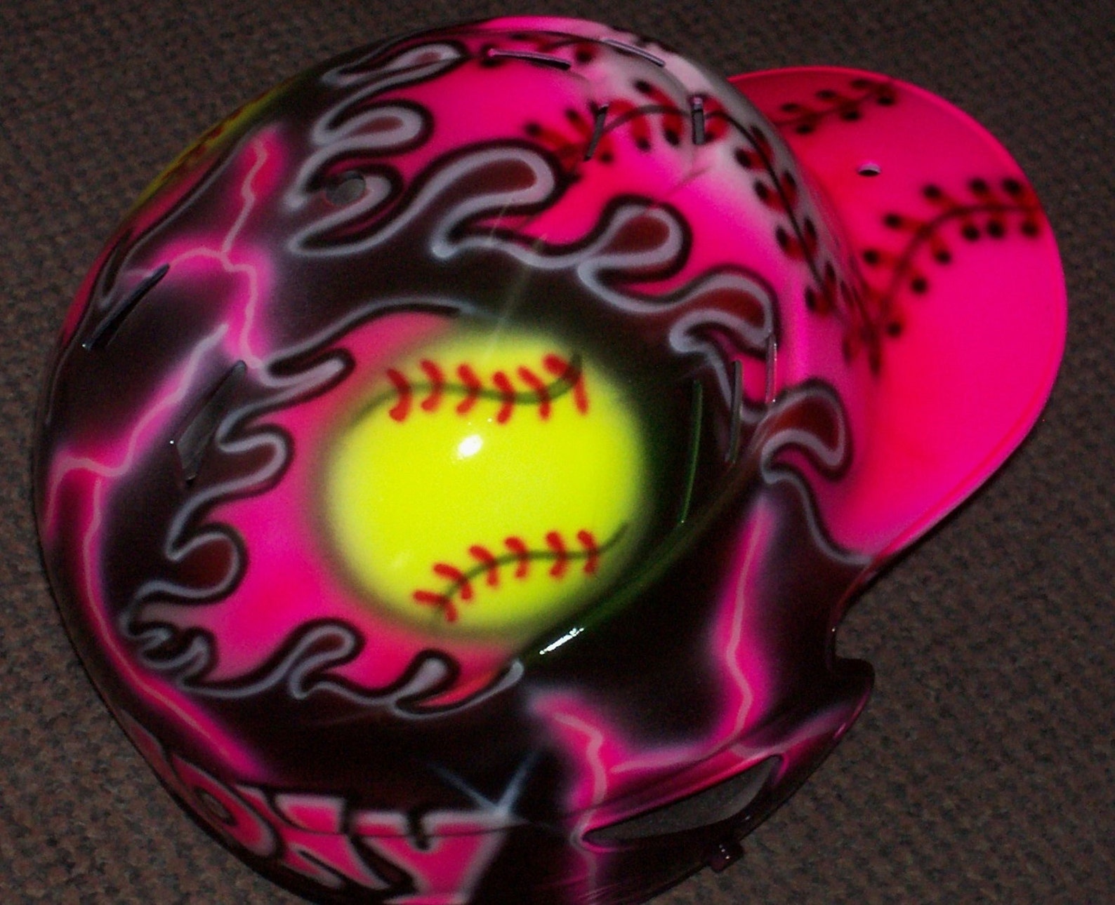 Airbrush Softball Batting Helmet Pink Flame ball Airbrushed Etsy