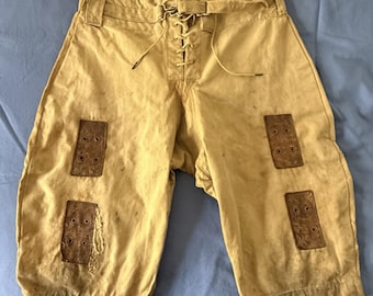 Antique Youth Football Pants Circa 1910 Canvas Leather Lace Up Hook