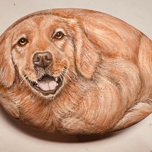 Golden Retriever Portrait on rock, hand painted, dog, pet, gift, memorial stone