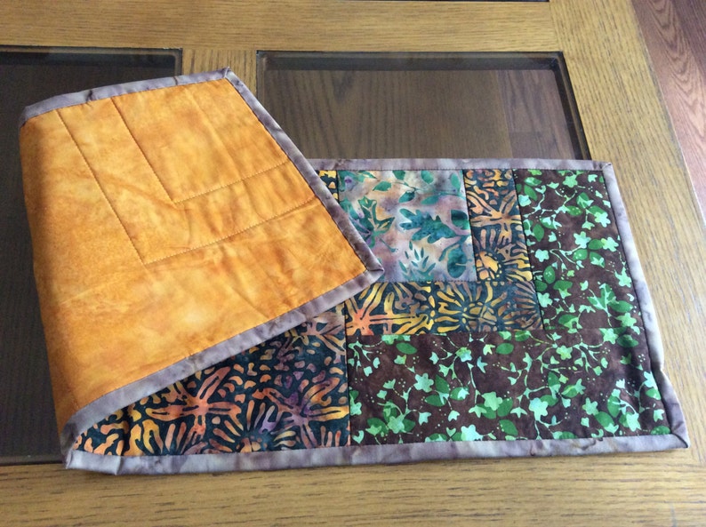 and brown batik table topper orange 24 12 x 8 12 green