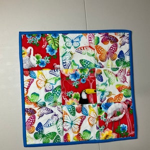 14” square colorful butterfly and bird table topper