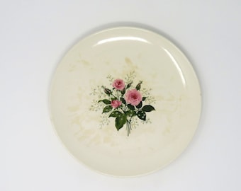 Vintage 1950s 10 Inch Unsigned Pink Rose Decorative China Plate Romantic Cozy Cottage Decor