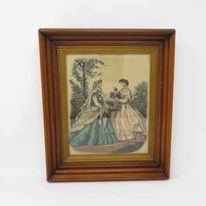 Antique Vintage 1930s to 1950s La Mode Illustree Hand Colored Engraving - Signed Anars Tordouze - Wood Frame - Fashion of the 1800s - Wow!!
