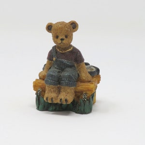 Vintage 1990s Miniature Teddy Bear Figurine Sitting with a Bicycle Cute Great Gift Fits In Your Pocket