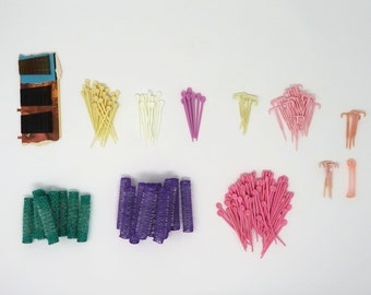 Vintage 1970s Hair Care Lot - Assorted Curlers or Rollers and Pins - Durable - Reusable - Sustainable - Use on Natural Hair, Wigs, & Dolls