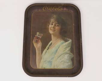 Antique 1923 Coca Cola Coke Metal Serving Tray - American Flapper Girl Holding a Flare Glass with a Syrup Line - Unique Gift - LOOK!!