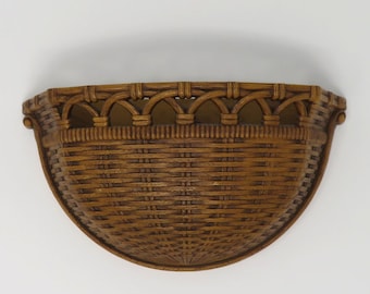 Vintage 1970s Homco Home Interiors and Gifts Faux Wicker Rattan Weave Basket Wall Pocket Planter Fill It with Flowers Great Wall Decoration