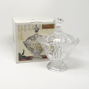 Vintage 2000 Fifth Avenue Crystal Lead Crystal Candy Dish with Lid Fairfax Pattern Elegant Sophisticated Holiday Entertaining