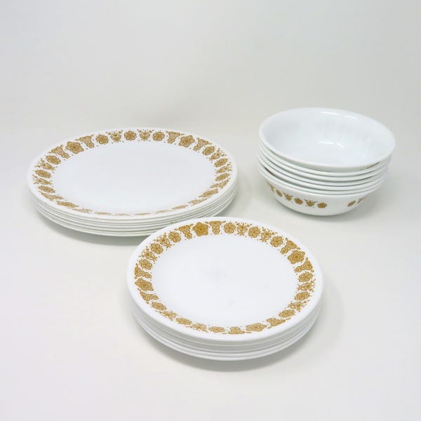 Vintage 1980s Butterfly Gold Corelle by Corning Large & Small Plates and Bowls | Made in USA