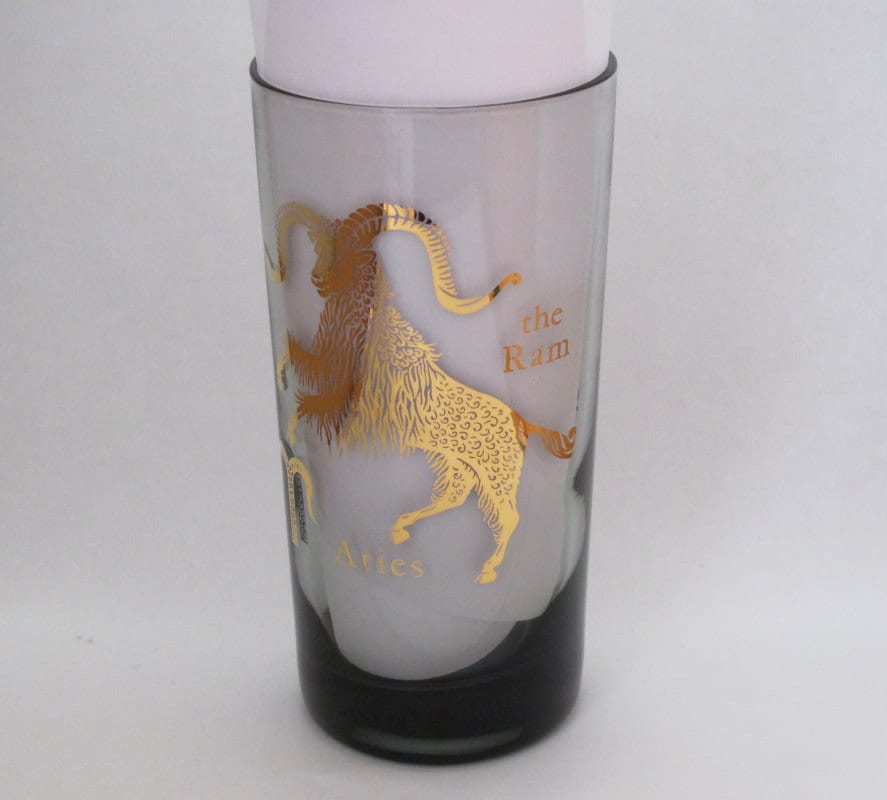 Vintage 1980s Aries the Ram Zodiac Drinking Glass Tumbler 22kt Etsy