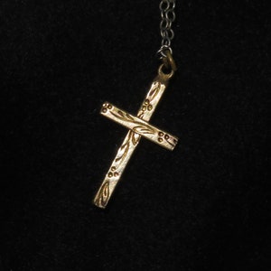 Vintage 1950s 1/20 12K Gold H&O Cross Charm Pendant Necklace - Religious Jewelry - Sacred Symbol - Harvey and Otis - Made in USA