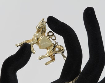 Vintage 1950s Gold Chain Necklace with Horse Pendant Charm  Unsigned -  For Horse Lovers - Fun - Special - Make It Yours - Pony Power
