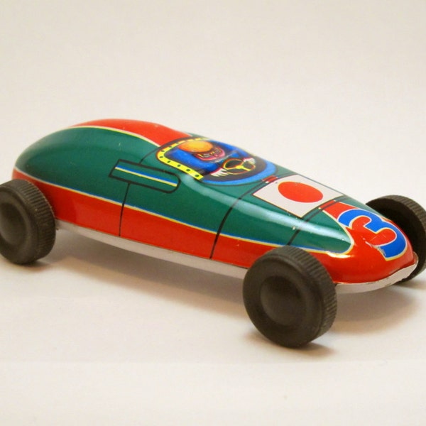 Vintage 1960s Tin Litho Metal Toy Formula 1 Race Car Dime Store Lucky Toy Made in Japan