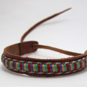 Vintage 1990s Ajustable Embroidered Leather Bracelet Great Gift Item