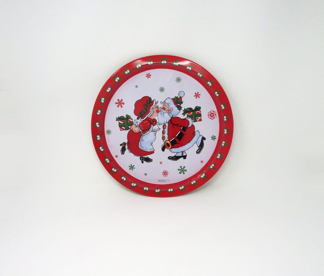 Vintage 1980s Santa and Mrs Claus Kissing Metal Christmas Platter ...