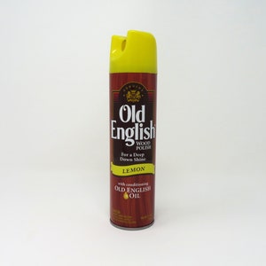 Vintage 1990s Old English Empty Aerosol Spray Can - Lemon Wood Polish - Display Piece for Collectors - Retro Decor - 12.5 Oz Prop - LOOK!