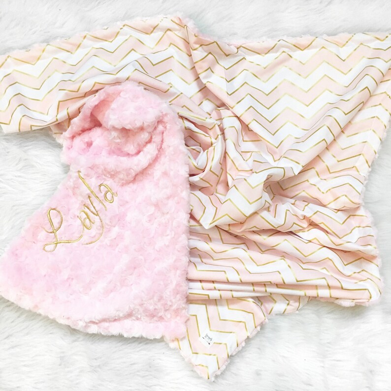 blush chevron pink blanket blush minky rose swirl baby blanket Gold