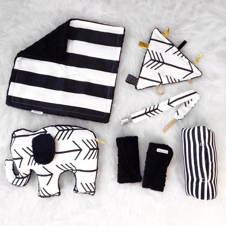 black minky dot baby set Black stripe boppy cover and changing pad cover set