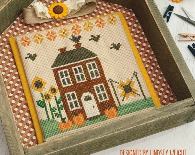 Autumn House Cross Stitch Pattern by Primrose Cottage Stitches House, Fall, Harvest, Pumpkins, Quilt, Sunflowers