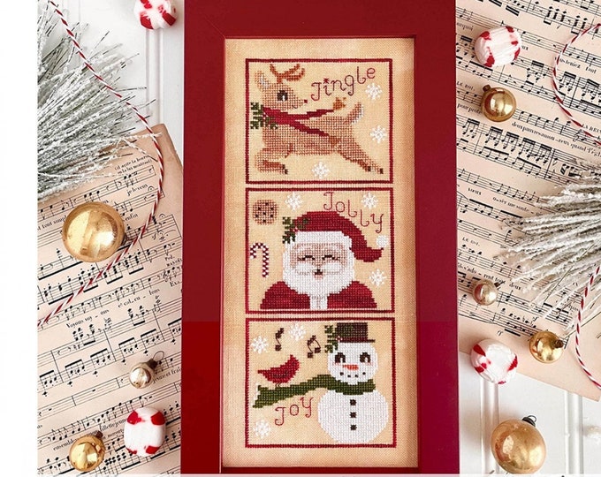 Jingle Jolly Joy Christmas Cross Stitch Pattern by Misty Pursel Luminous Fiber Arts Reindeer, Santa, Snowman