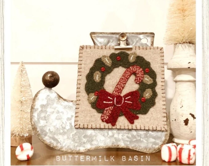 Holiday Wreath on Christmas Boot Wool Applique Pattern by Buttermilk Basin,  Christmas