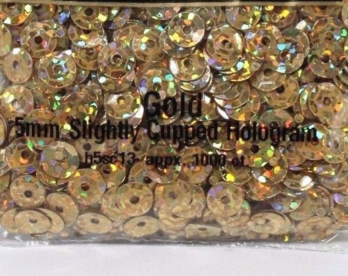 5mm Gold Hologram Round Faceted Cup Sequins Paillette Laser Metallic