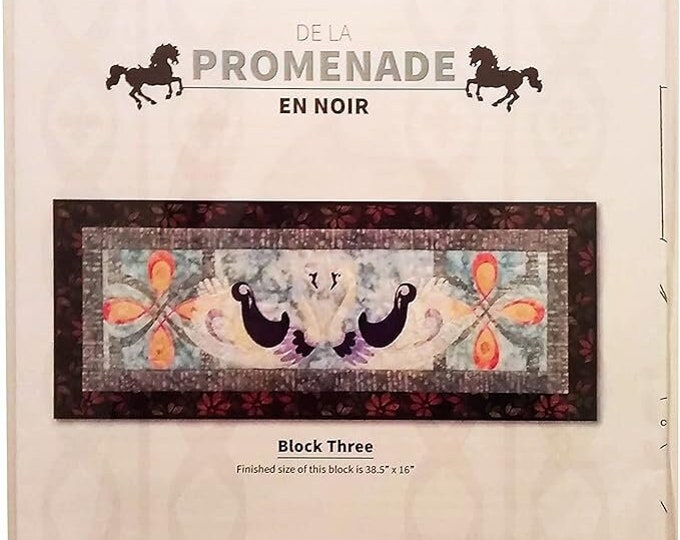 De La Promenade En Noir Swans Block #3 Applique Quilt Pattern by Quilt Fusion 16" x 38.5"