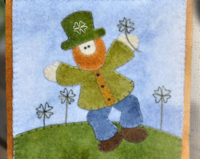March Leprechaun Li'l Woolies - Wool Applique Quilt Pattern by The Wooden Bear Finished Size 7"x 7"