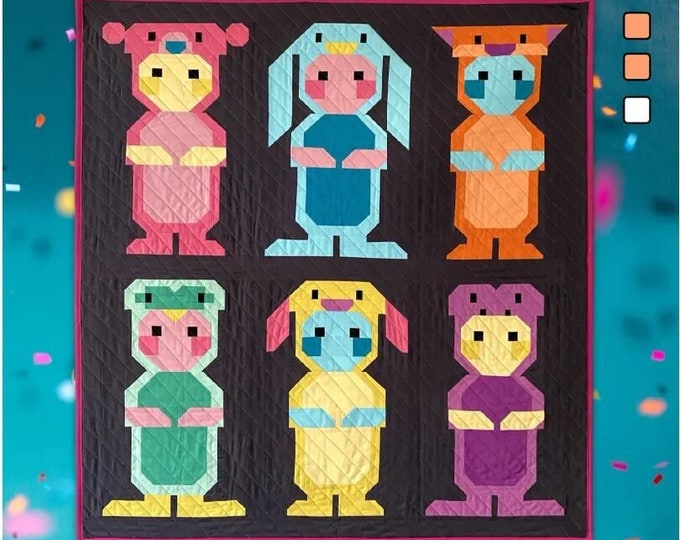 Animal Onesies Funsies Pieced Quilt Pattern by Art East Quilting Co 40" x 43"