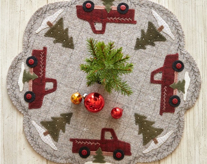 Trucks All Around Mat - for Christmas - Wool Applique Pattern by Buttermilk Basin Finished Size 17" Round