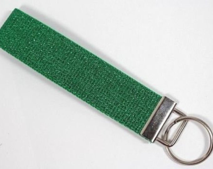 Green Metallic Handmade Key Chain Ring Fob Holder Strap Lanyard Wristlet!