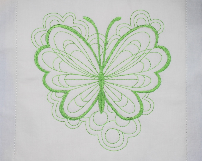 Bright Green Butterfly Machine Embroidered Quilt Block Complete w/Batting Ready To Add To Your Sewing or Quilting Project!