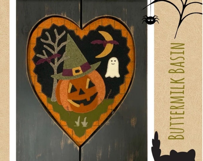 Halloween Jack-0-lantern October Gathered Hearts Thru The Year Wool Applique Pattern by Buttermilk Basin 12" x 14"