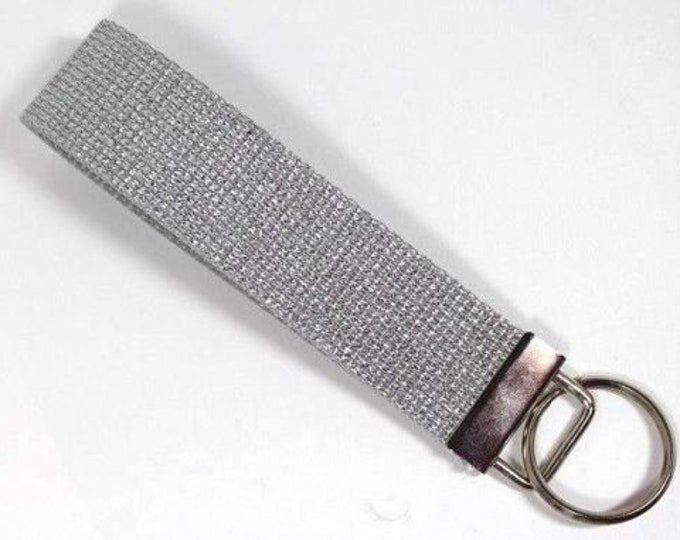 Silver Metallic Handmade Key Chain Ring Fob Holder Strap Lanyard Wristlet!